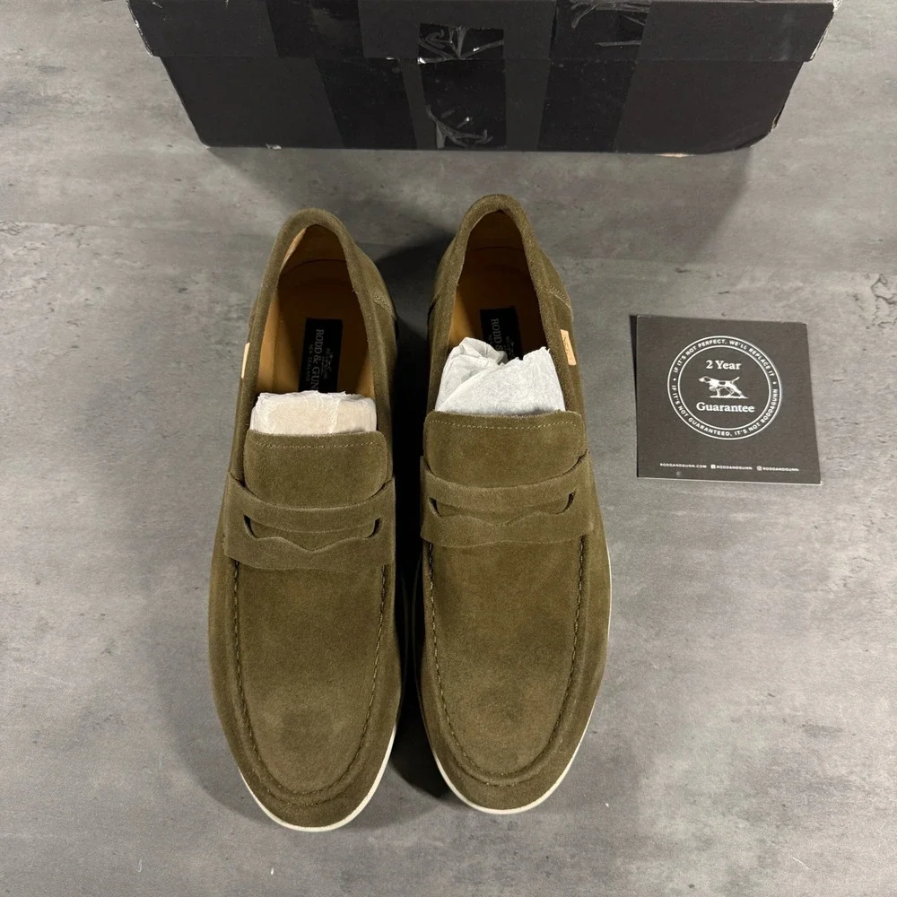 Rodd & Gunn Loafers Mens 11 Marsden Bay Olive Green Suede Penny Slip-On NEW